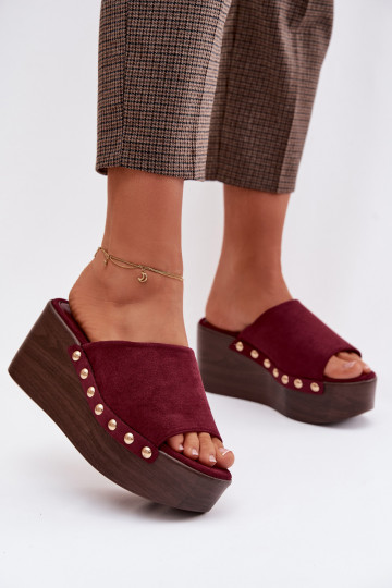 Pantofole con plateau in suede artificiale bordeaux Helivina 2