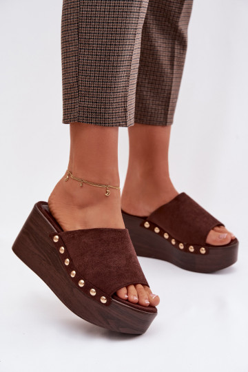 Pantofole con plateau in suede artificiale marroni Helivina