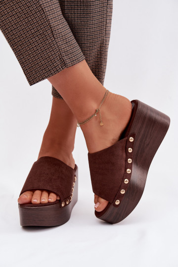 Pantofole con plateau in suede artificiale marroni Helivina 2