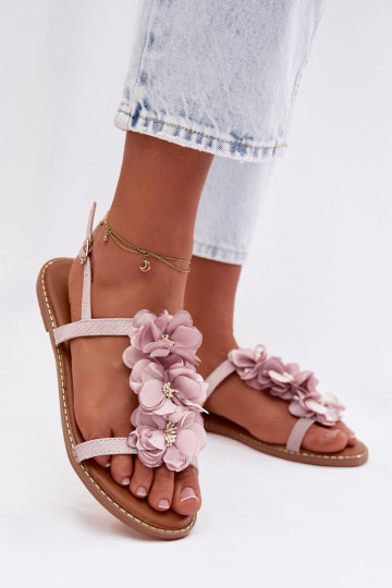 Sandali bassi da donna Con decorazionii con motivi florealikami Colore viola Noemia