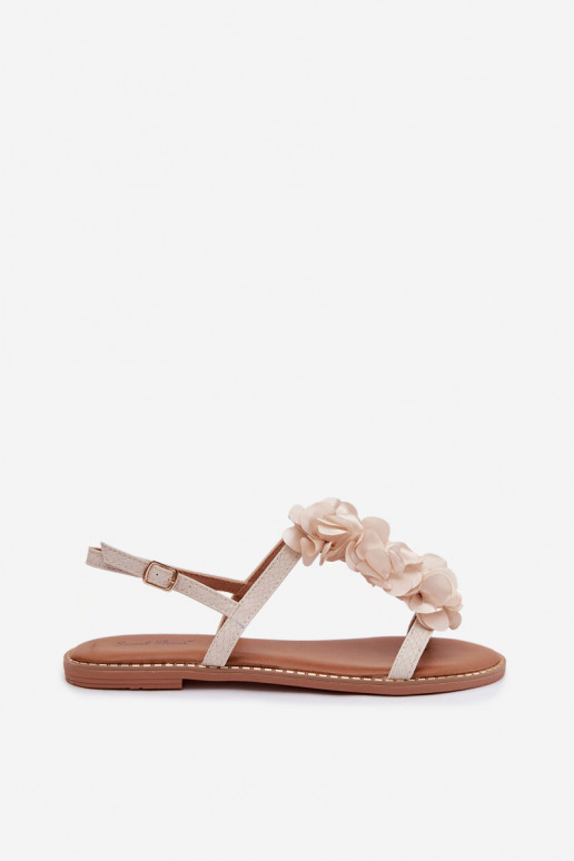 Sandali bassi da donna Con decorazionii con motivi florealikami colore avorio Noemia