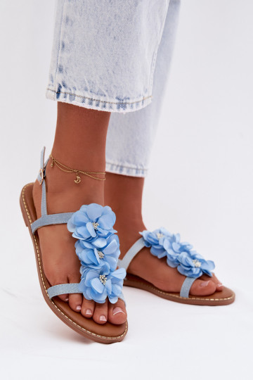 Sandali bassi da donna Con decorazionii con motivi florealikami colore blu Noemia 2