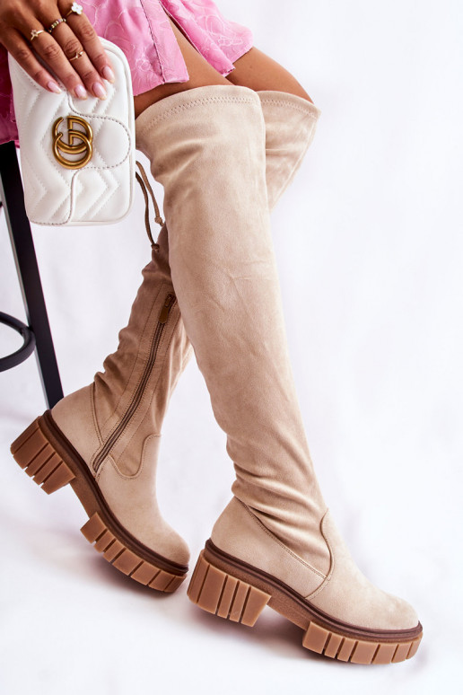 dalla pelle scamosciata Femminile stivali sopra il ginocchio colore avorio Cheera