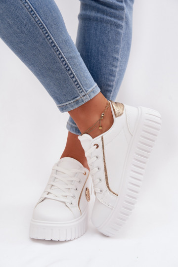 Scarpe modello sneakers Femminile con una piattaforma Con decorazioni Detalem Colore bianco Iselora