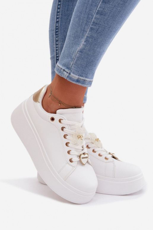 Scarpe modello sneakers Femminile con una piattaformaPrzypinkami Orsi di peluche con i cuori Bianco-colore dorato Selorissa