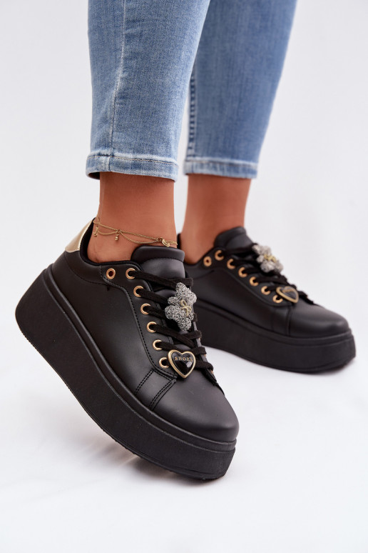Scarpe modello sneakers Femminile con una piattaformaPrzypinkami Orsi di peluche con i cuori colore nero Selorissa