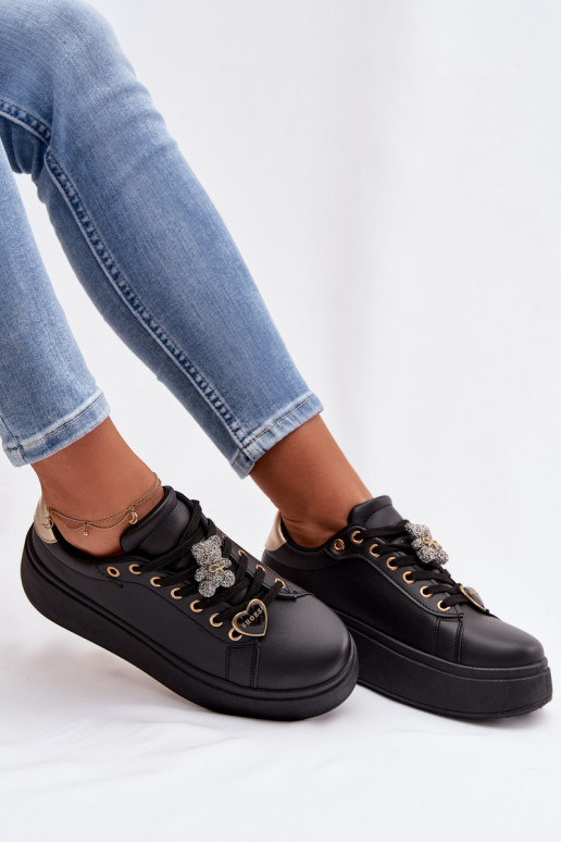 Scarpe modello sneakers Femminile con una piattaformaPrzypinkami Orsi di peluche con i cuori colore nero Selorissa