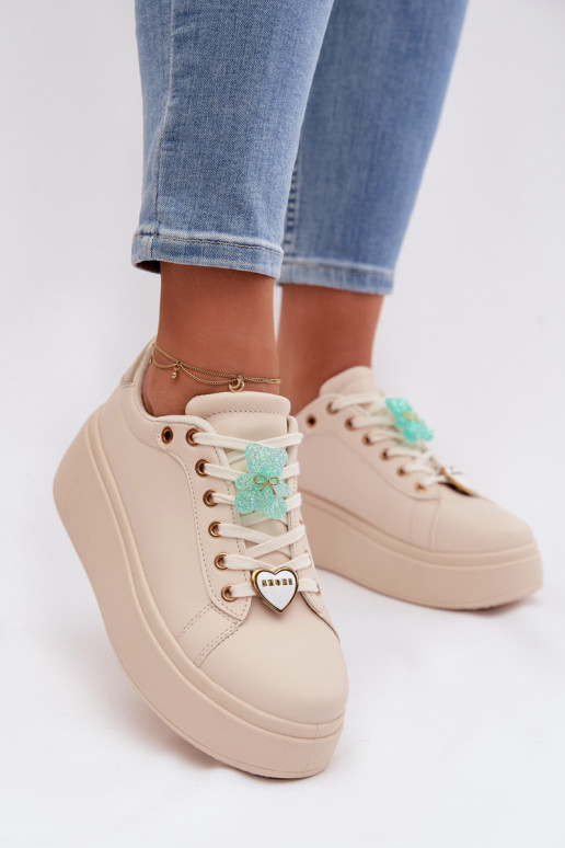 Scarpe modello sneakers Femminile con una piattaformaPrzypinkami Orsi di peluche con i cuori beige Selorissa