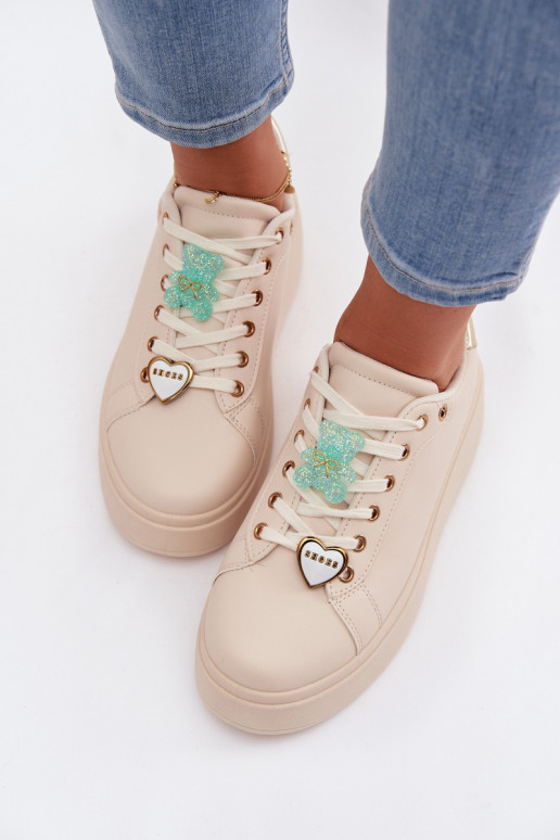 Scarpe modello sneakers Femminile con una piattaformaPrzypinkami Orsi di peluche con i cuori beige Selorissa