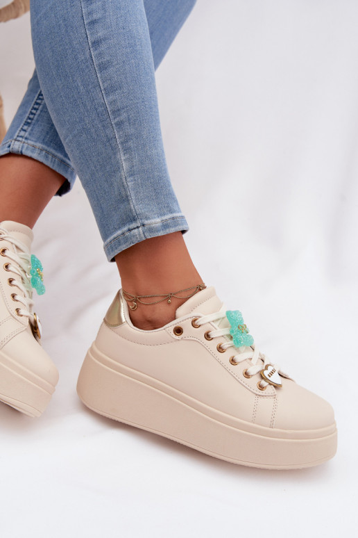 Scarpe modello sneakers Femminile con una piattaformaPrzypinkami Orsi di peluche con i cuori beige Selorissa