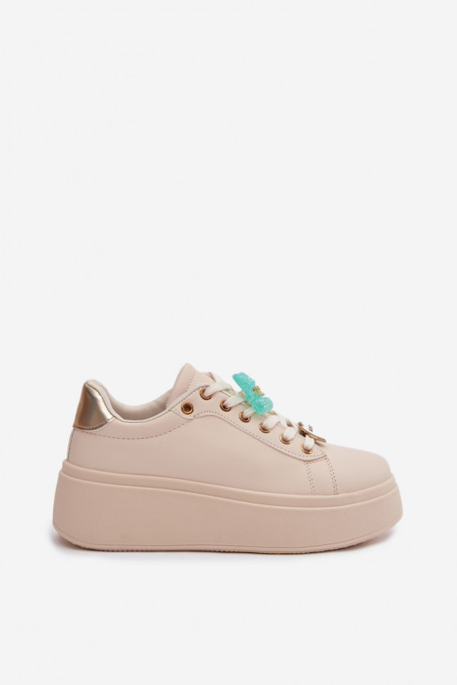 Scarpe modello sneakers Femminile con una piattaformaPrzypinkami Orsi di peluche con i cuori beige Selorissa