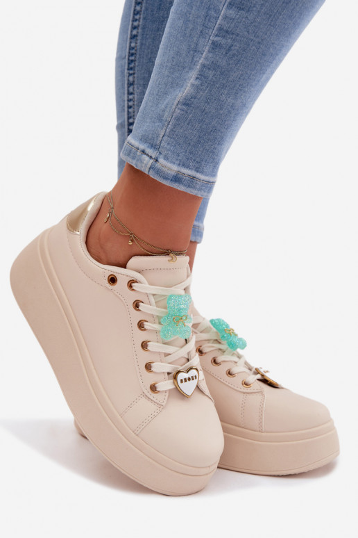 Scarpe modello sneakers Femminile con una piattaformaPrzypinkami Orsi di peluche con i cuori beige Selorissa