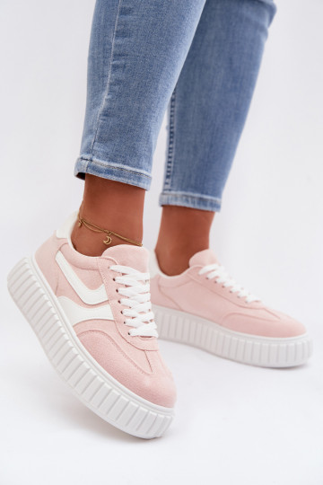 Scarpe modello sneakers Femminile con una piattaformain ecopelle scamosciatau colore rosa Cadrina 2