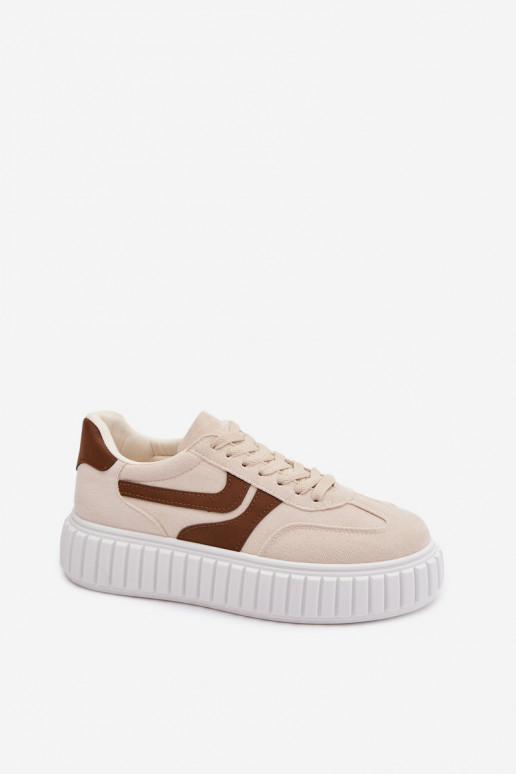 Scarpe modello sneakers Femminile con una piattaformain ecopelle scamosciatau beige Cadrina