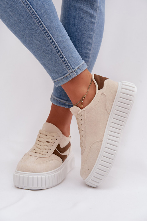 Scarpe modello sneakers Femminile con una piattaformain ecopelle scamosciatau beige Cadrina