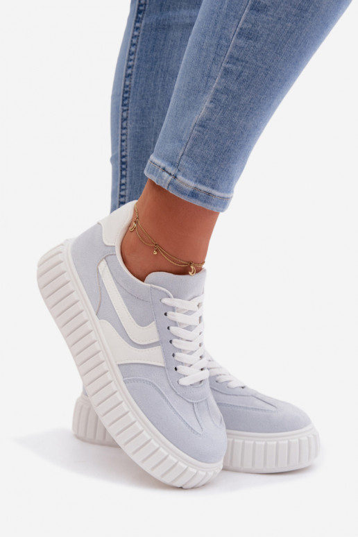 Scarpe modello sneakers Femminile con una piattaformain ecopelle scamosciatau azzurro Cadrina