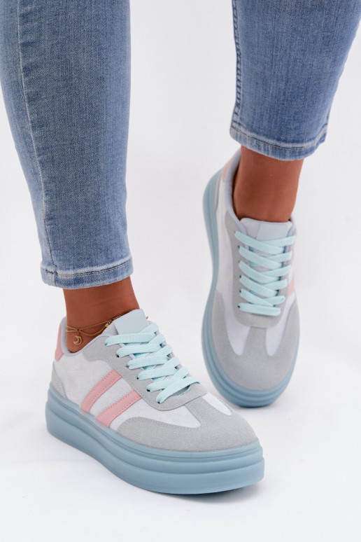 Scarpe modello sneakers Femminile con una piattaforma colore blu Galleria
