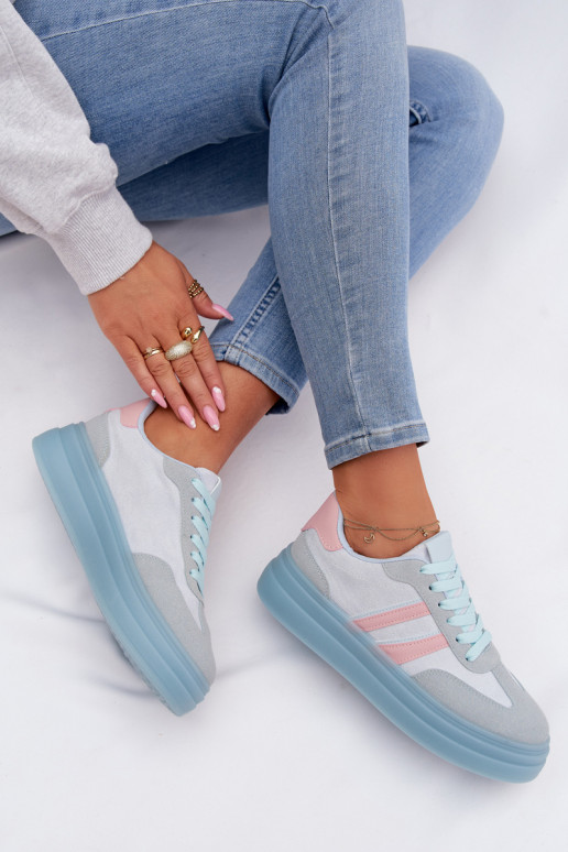 Scarpe modello sneakers Femminile con una piattaforma colore blu Galleria