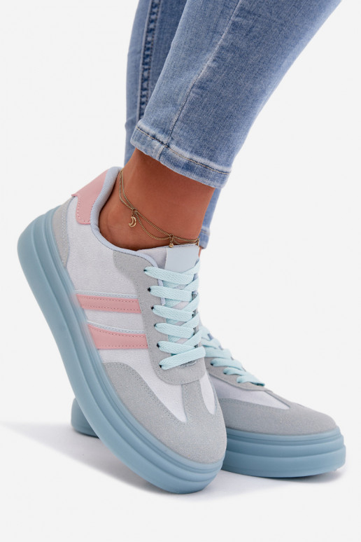 Scarpe modello sneakers Femminile con una piattaforma colore blu Galleria