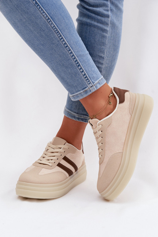 Scarpe modello sneakers Femminile con una piattaforma beige Galleria