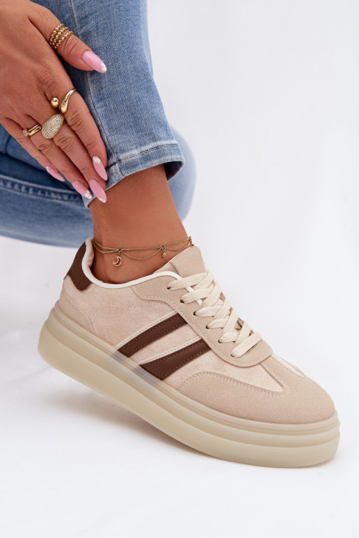 Scarpe modello sneakers Femminile con una piattaforma beige Galleria