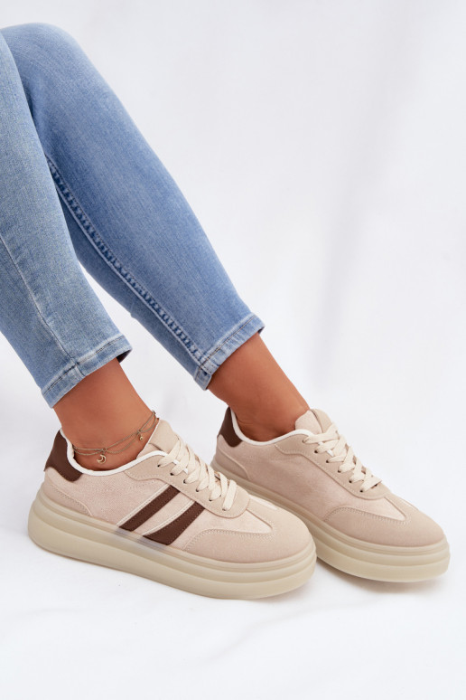 Scarpe modello sneakers Femminile con una piattaforma beige Galleria