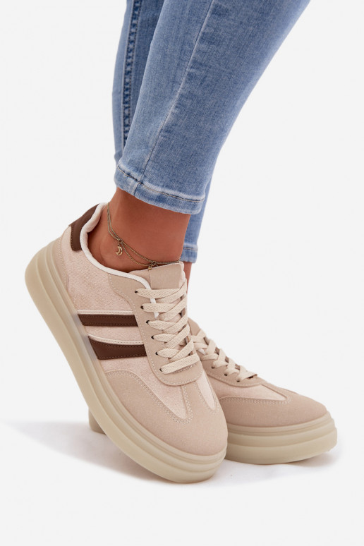 Scarpe modello sneakers Femminile con una piattaforma beige Galleria