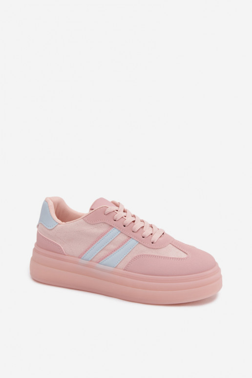 Scarpe modello sneakers Femminile con una piattaforma colore rosa Galleria