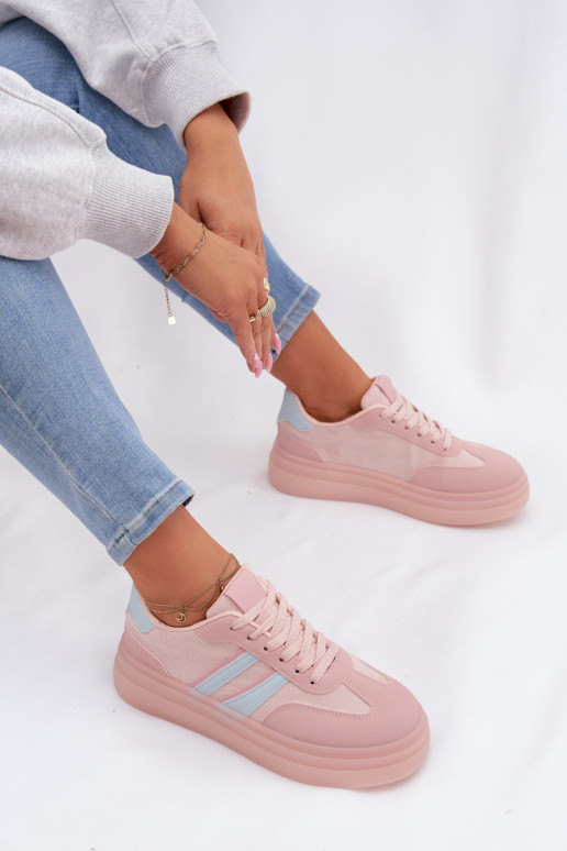 Scarpe modello sneakers Femminile con una piattaforma colore rosa Galleria