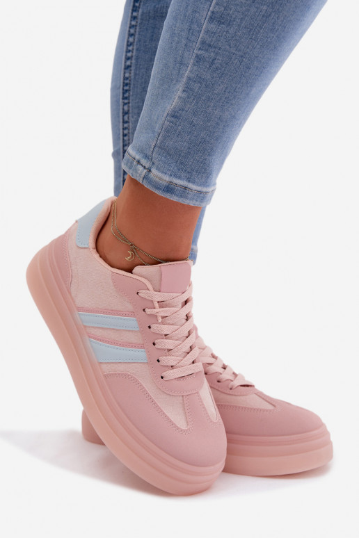 Scarpe modello sneakers Femminile con una piattaforma colore rosa Galleria