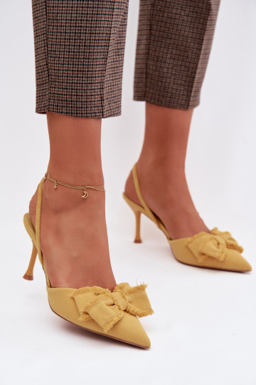 Sandali da donna con tacchi sottili e fiocchi, gialli, Hestia 2