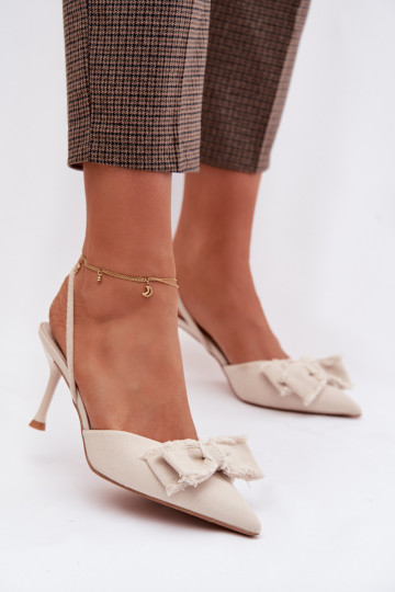 Sandali da donna con tacchi sottili con nastri colore avorio Hestia