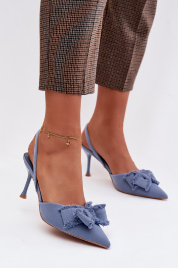 Sandali da donna con tacchi sottili e fiocchi, blu, Hestia 2