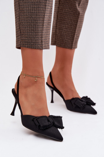 Sandali da donna con tacchi sottili con nastri colore nero Hestia