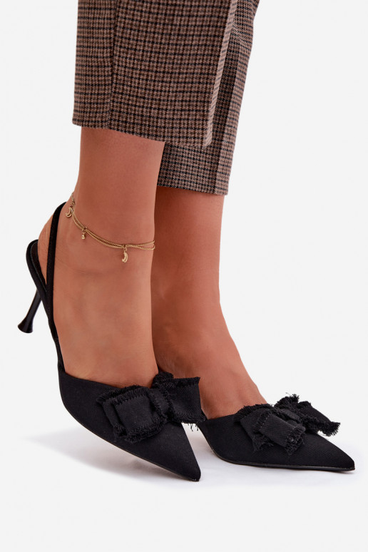 Sandali da donna con tacchi sottili con nastri colore nero Hestia