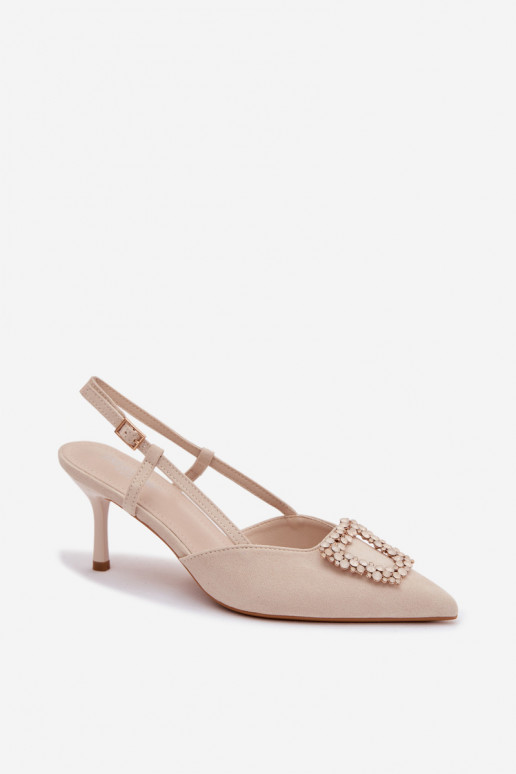 Sandali da donna con tacchi sottili con ornamenti colore avorio Ismeria