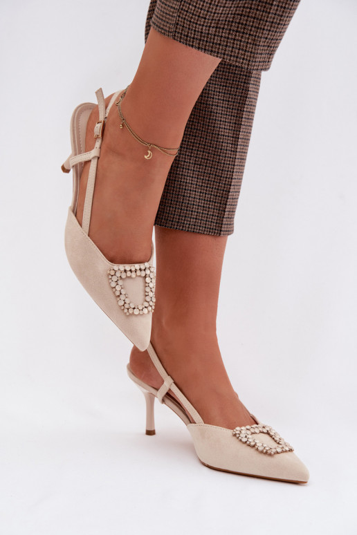 Sandali da donna con tacchi sottili con ornamenti colore avorio Ismeria