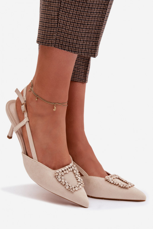 Sandali da donna con tacchi sottili con ornamenti colore avorio Ismeria