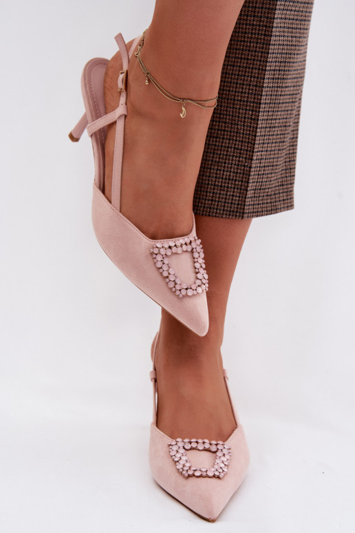 Sandali da donna con tacchi sottili con ornamenti colore rosa Ismeria