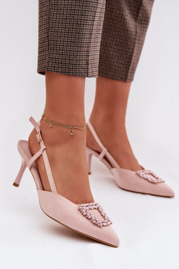Sandali da donna con tacchi sottili con ornamenti colore rosa Ismeria 2