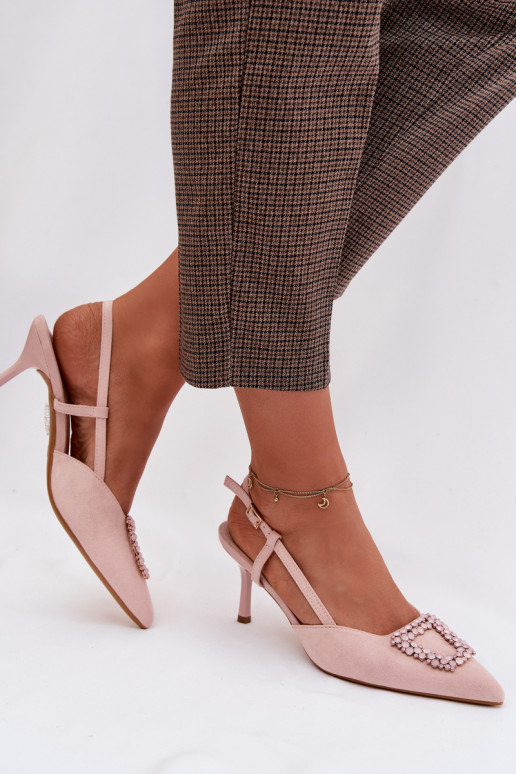 Sandali da donna con tacchi sottili con ornamenti colore rosa Ismeria