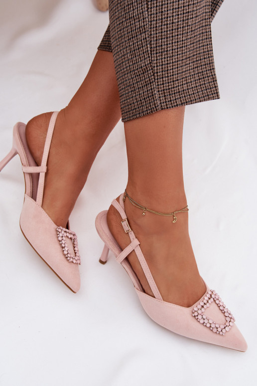 Sandali da donna con tacchi sottili con ornamenti colore rosa Ismeria