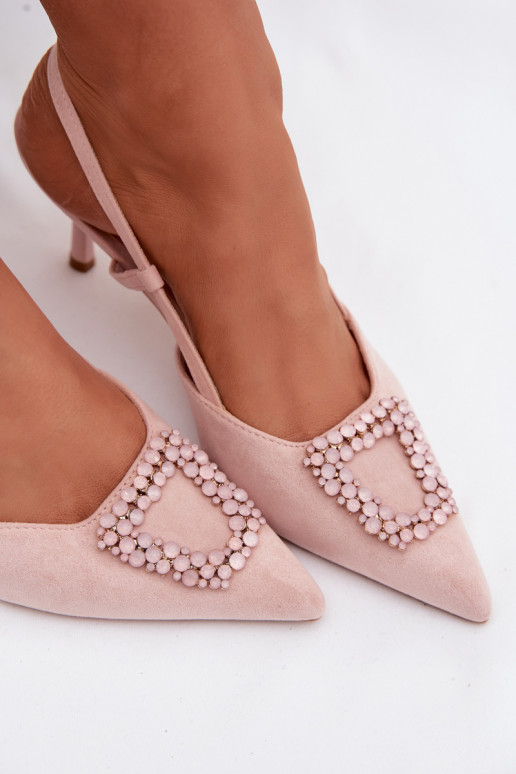 Sandali da donna con tacchi sottili con ornamenti colore rosa Ismeria