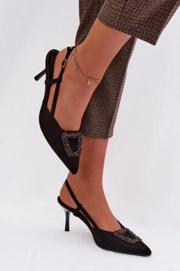 Sandali da donna con tacchi sottili con ornamenti colore nero Ismeria