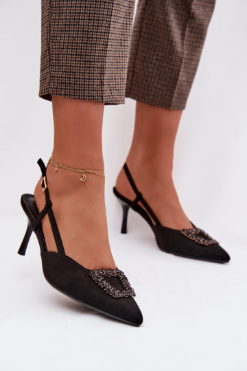 Sandali da donna con tacchi sottili e decorazioni, neri, Ismeria 2