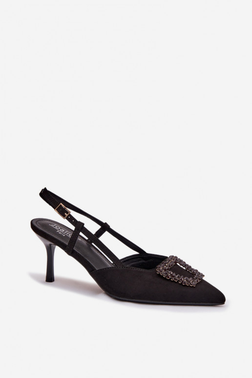 Sandali da donna con tacchi sottili con ornamenti colore nero Ismeria