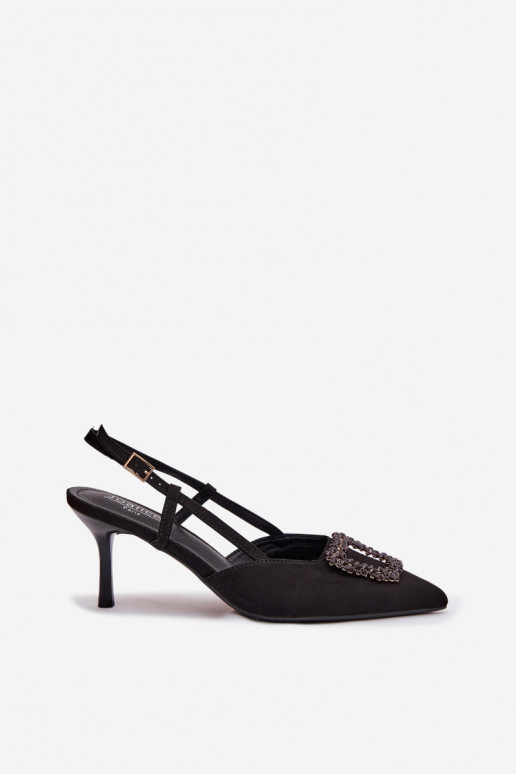 Sandali da donna con tacchi sottili con ornamenti colore nero Ismeria