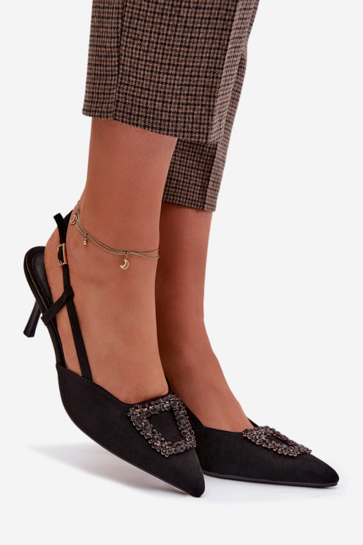 Sandali da donna con tacchi sottili con ornamenti colore nero Ismeria