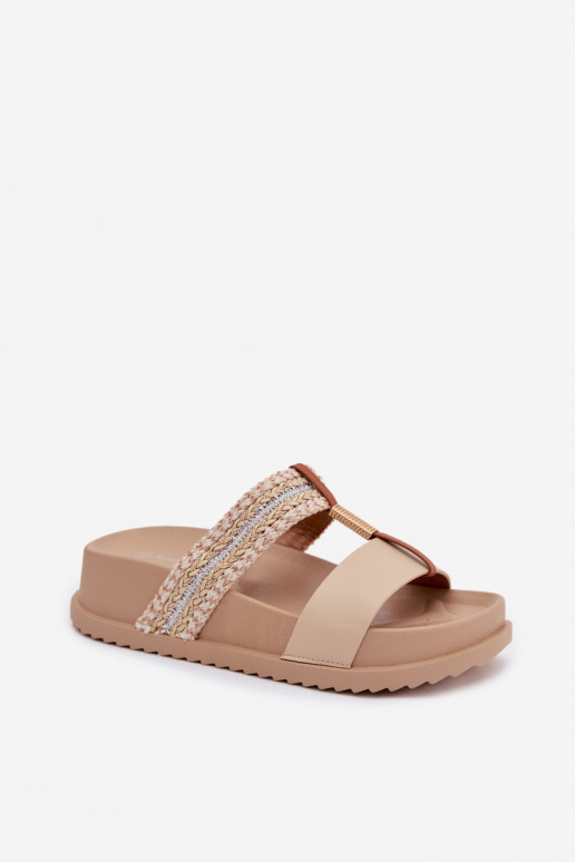 Pantofole da donna con una piattaforma con strisce I colore doratom Detalem beige Tahlia