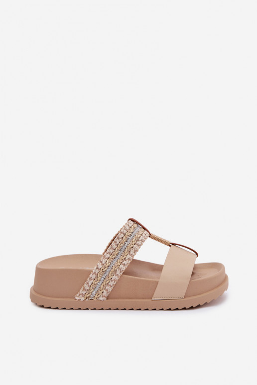 Pantofole da donna con una piattaforma con strisce I colore doratom Detalem beige Tahlia